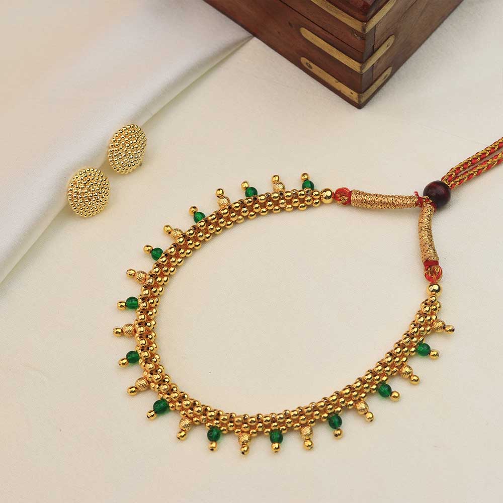 Green bead Kolhapuri choker necklace