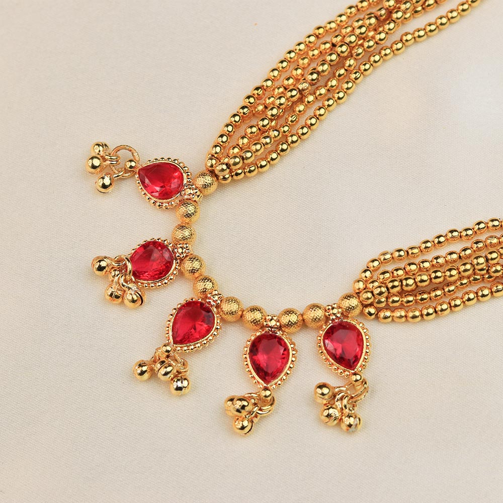Kolhapuri Red Drop Multi-Strand Necklace