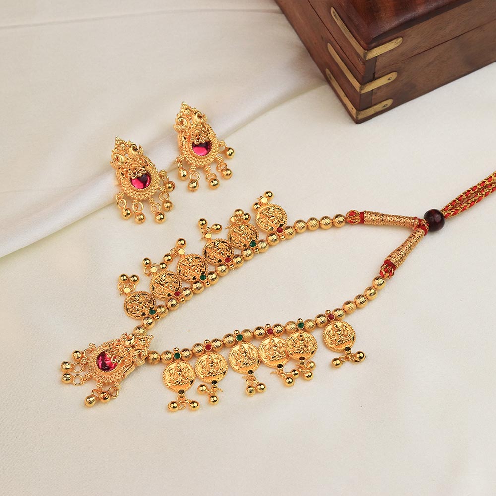 Temple coin motif necklace