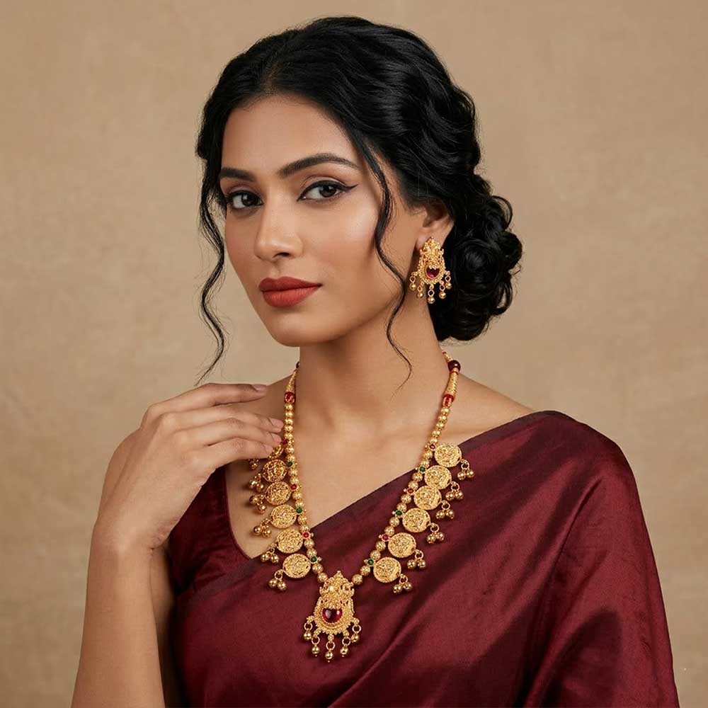 Temple coin motif necklace